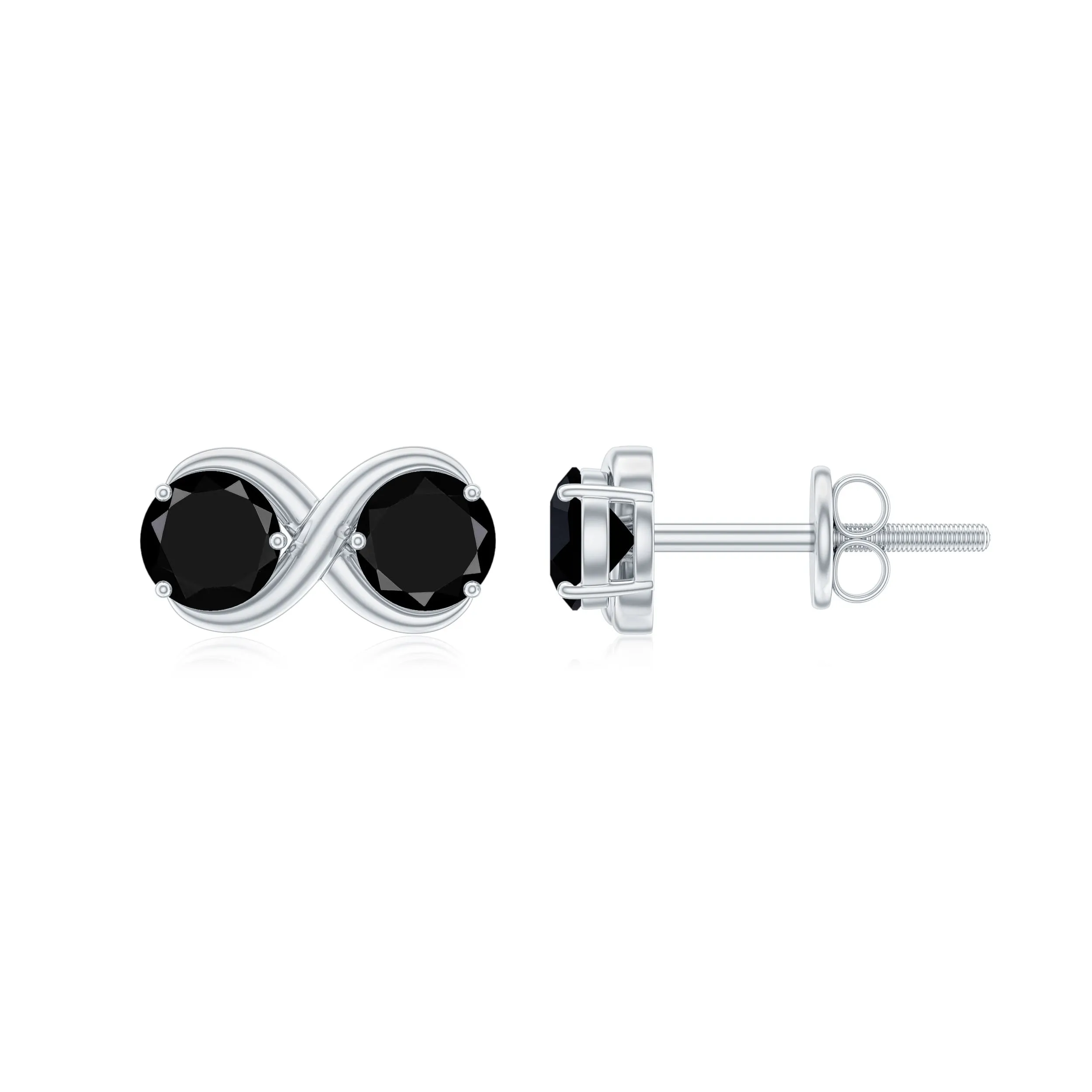 1 CT Simple Black Onyx Two Stone Infinity Stud Earrings