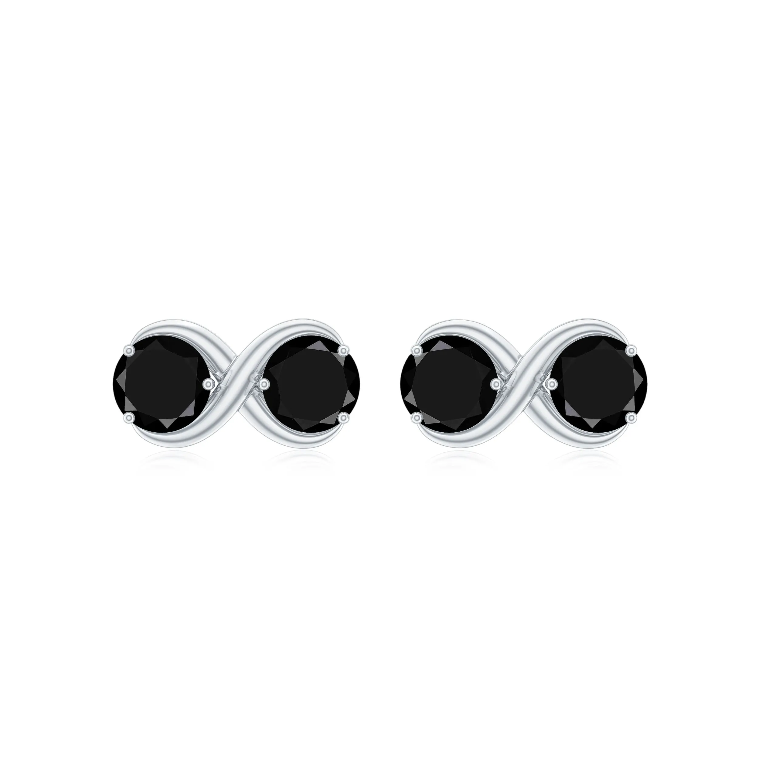 1 CT Simple Black Onyx Two Stone Infinity Stud Earrings