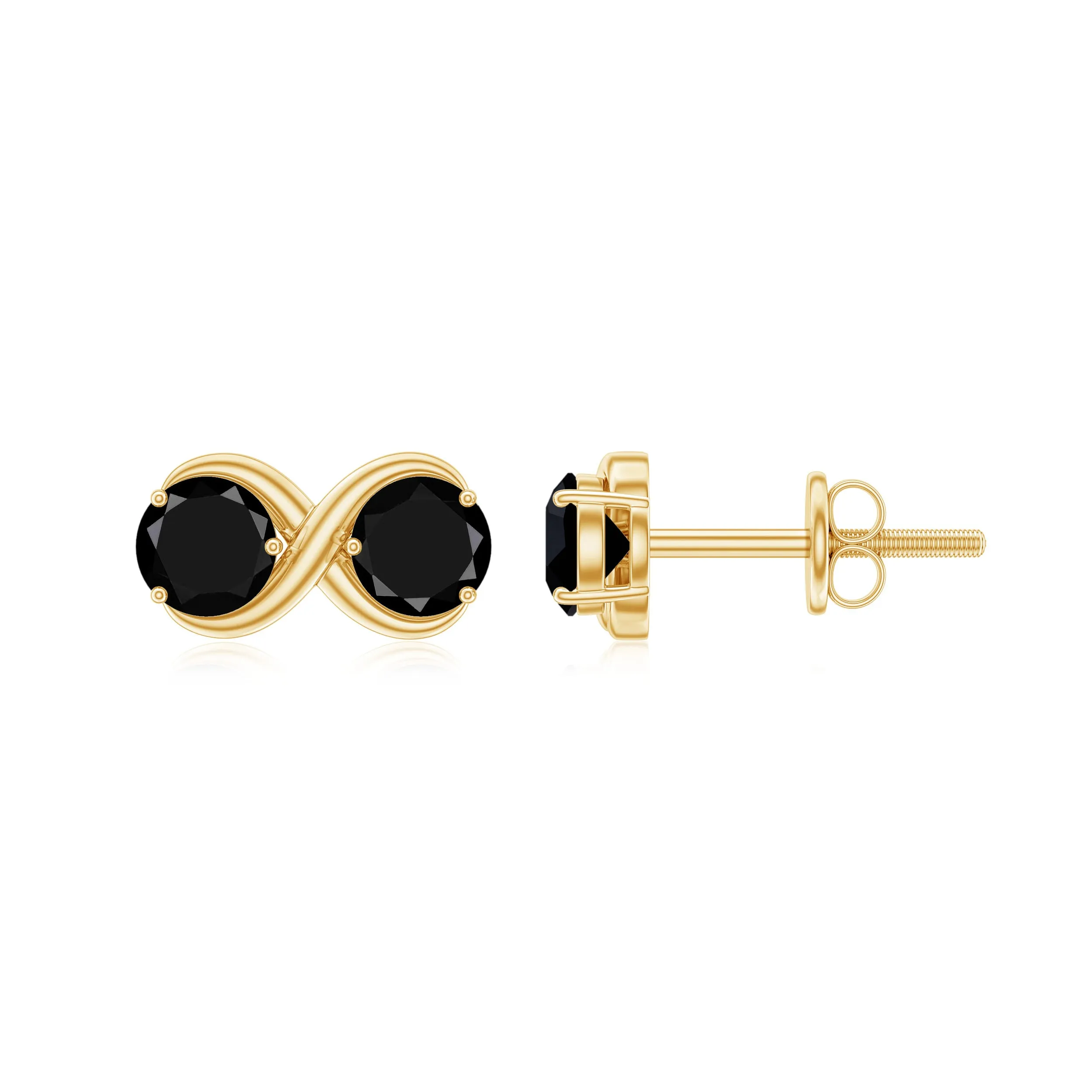 1 CT Simple Black Onyx Two Stone Infinity Stud Earrings