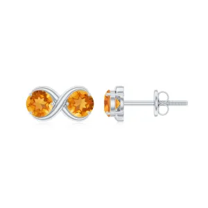 1 CT Simple Citrine Two Stone Infinity Stud Earrings