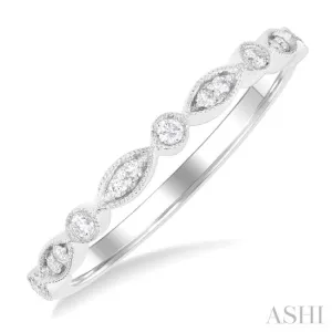 1/10 ctw Marquise and Circular Motif Carved Round Cut Diamond Stackable Wedding Band in 14K White Gold