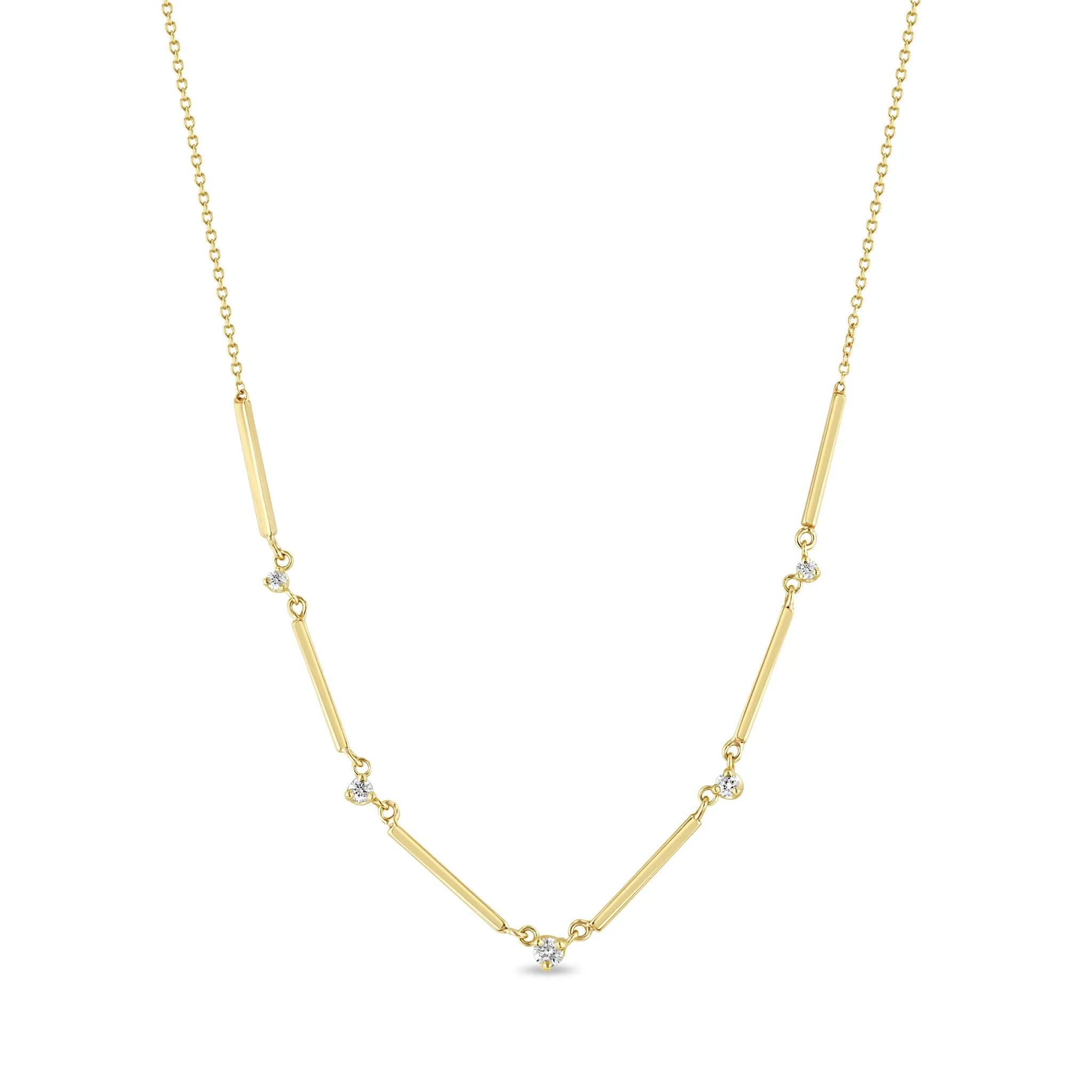 14k 6 Linked Bar & Graduated Diamond Station Necklace