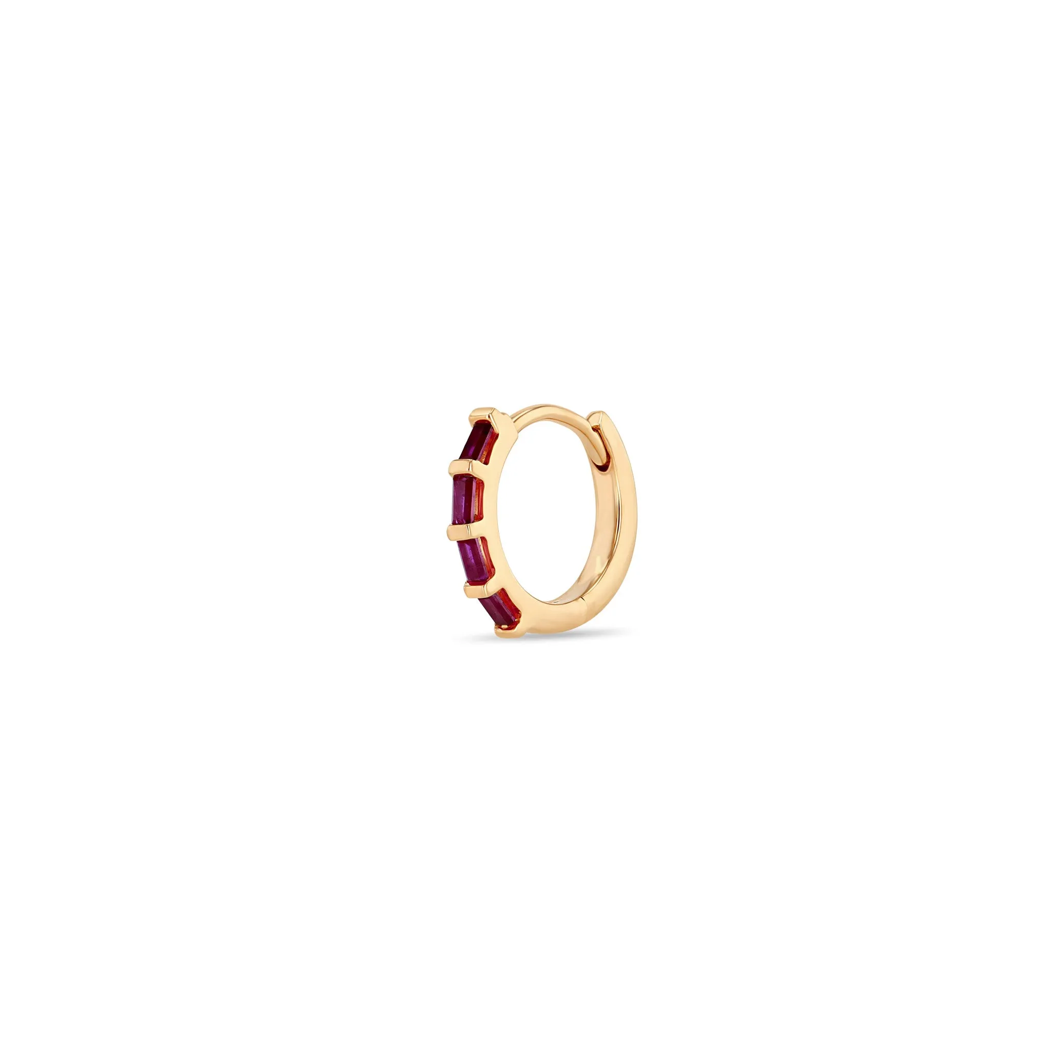 14k Baguette Ruby Hinge Huggie Hoops