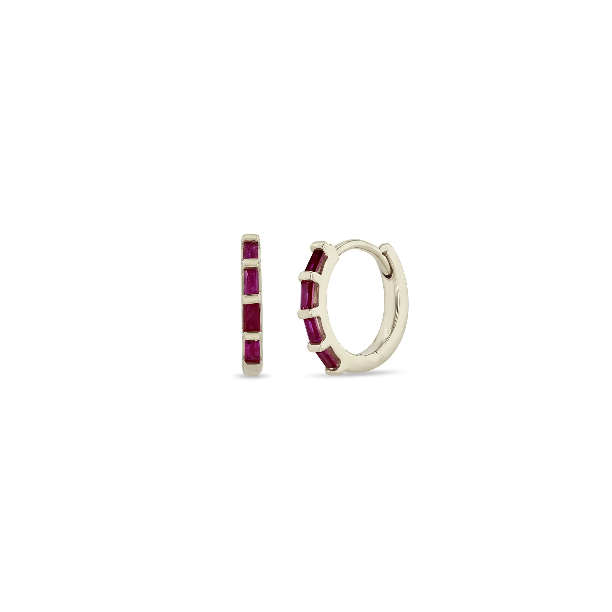 14k Baguette Ruby Hinge Huggie Hoops