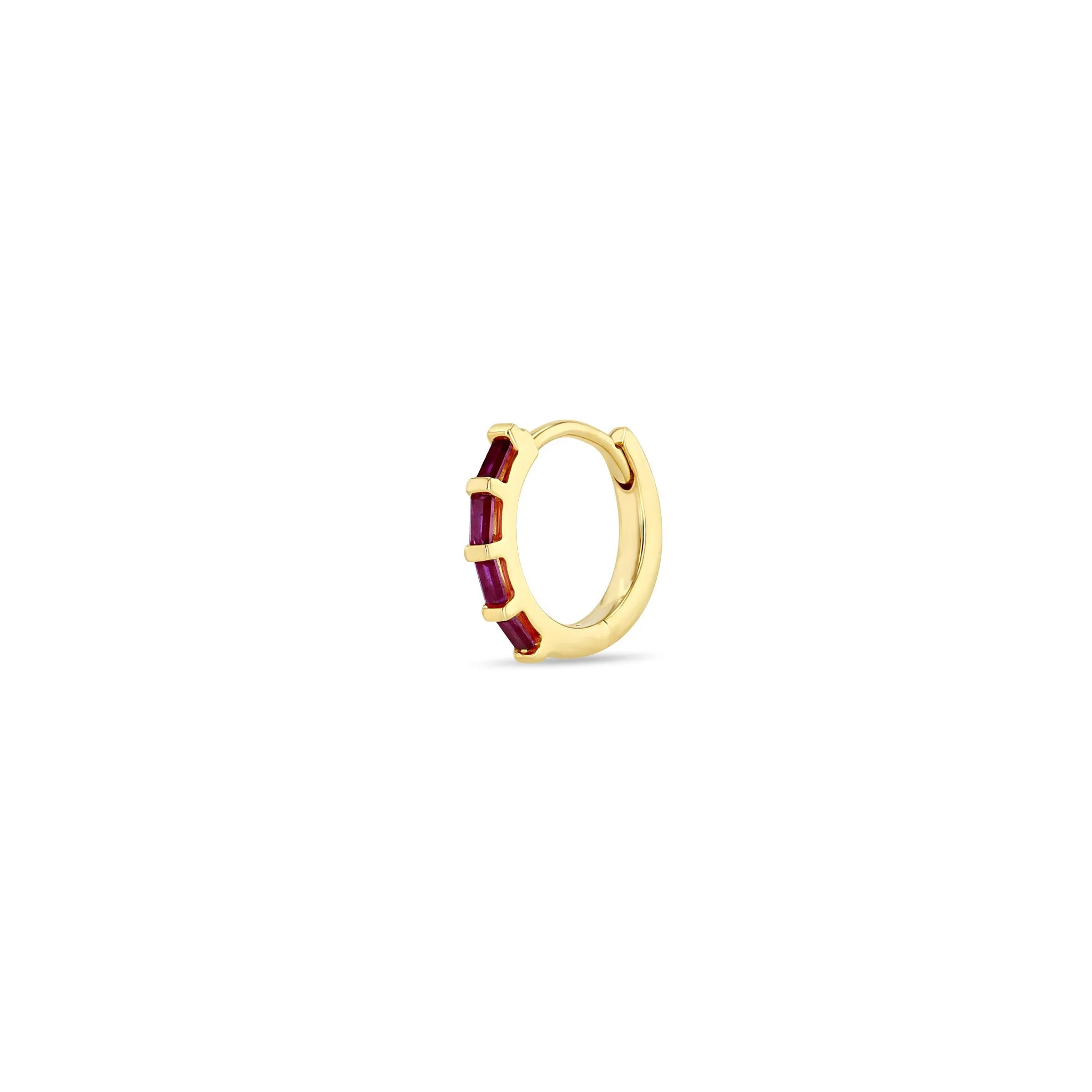 14k Baguette Ruby Hinge Huggie Hoops