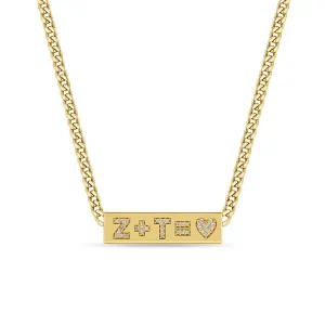 14k Curb Chain Pavé Diamond Heart Equation ID Necklace