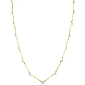 14k Gold Linked Bar & Graduated Diamond Necklace