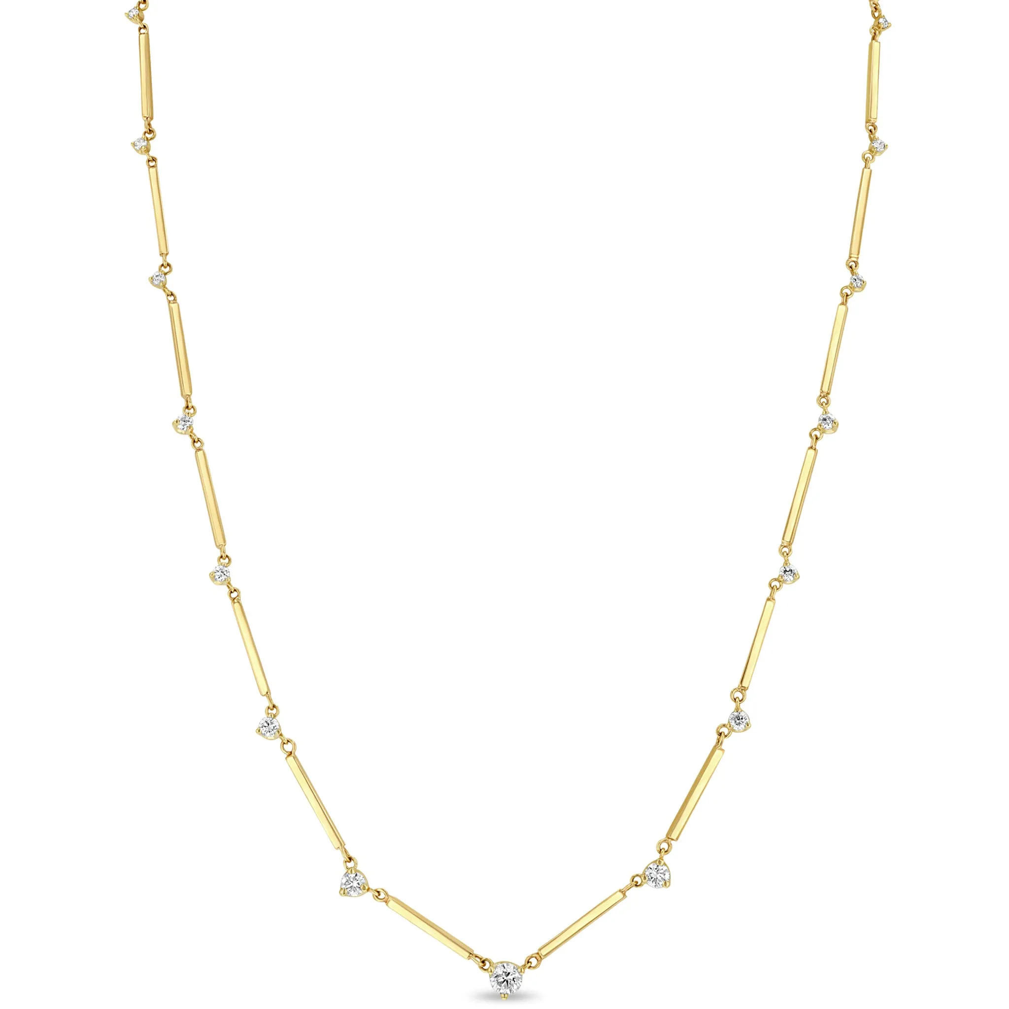 14k Gold Linked Bar & Graduated Diamond Necklace