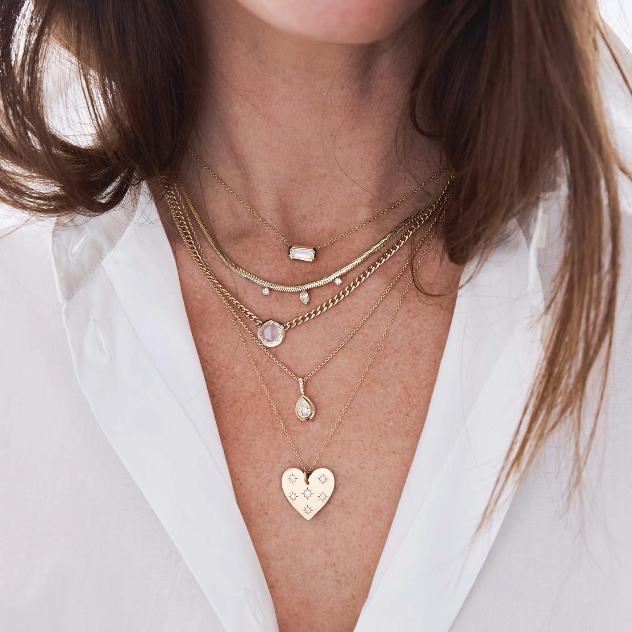 14k Scattered Star Set Diamonds Aura Heart Necklace