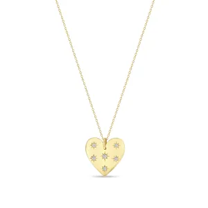 14k Scattered Star Set Diamonds Aura Heart Necklace