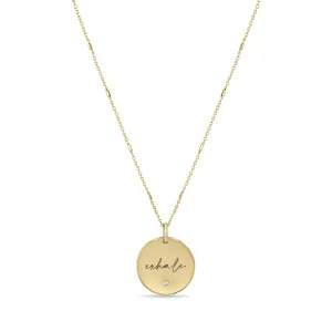 14k Small exhale Disc Pendant on Bar & Cable Chain Necklace