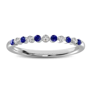 14K White Gold Alternate Diamond 1/4 Ctw and Blue Saphire Ring