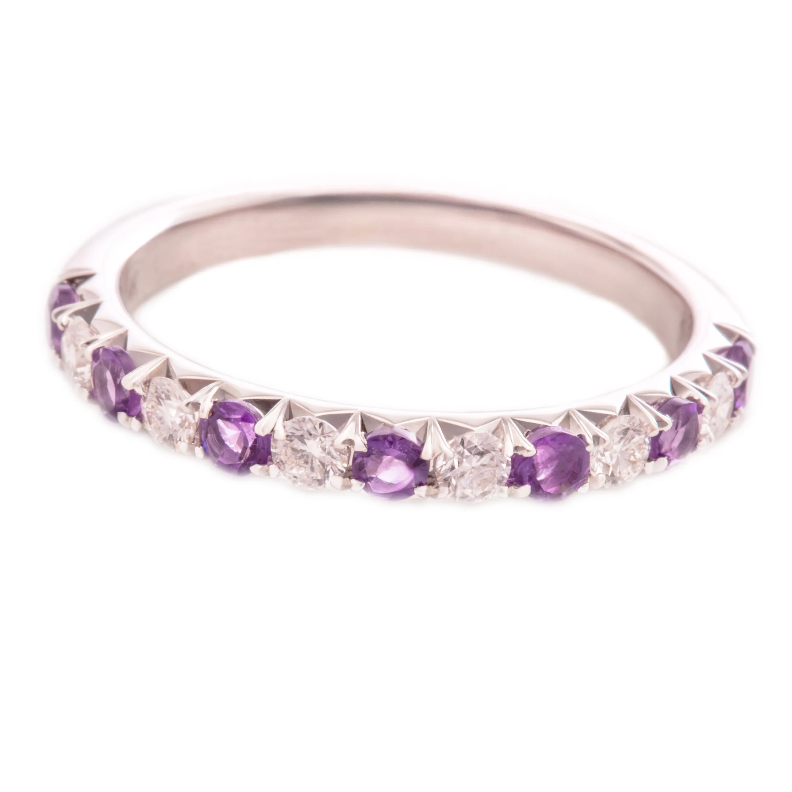 14k White Gold Diamond & Amethyst Band