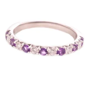 14k White Gold Diamond & Amethyst Band