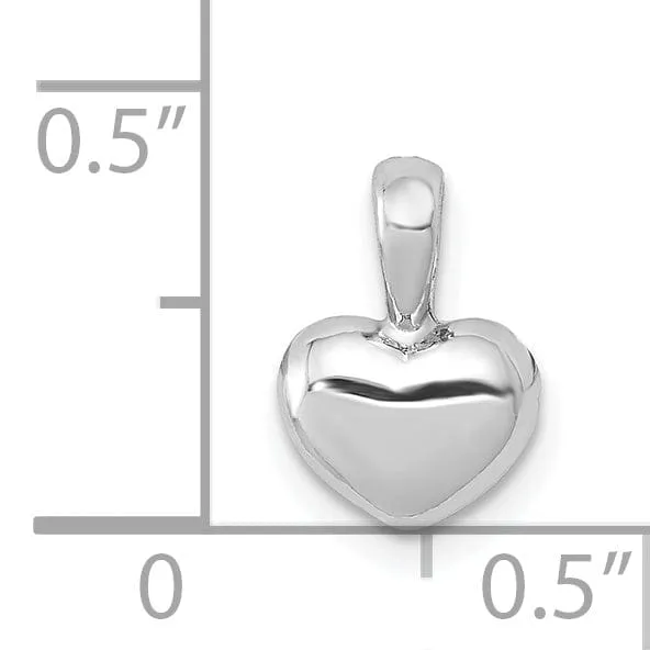 14K White Gold Solid Polished Finish Open Back Domed Heart Shape Charm Pendant