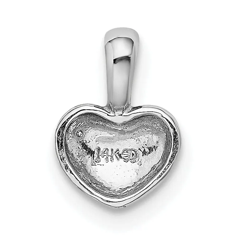 14K White Gold Solid Polished Finish Open Back Domed Heart Shape Charm Pendant