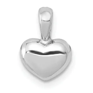 14K White Gold Solid Polished Finish Open Back Domed Heart Shape Charm Pendant