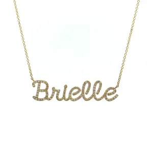 14k Yellow Gold Custom Diamond Modern Script Necklace