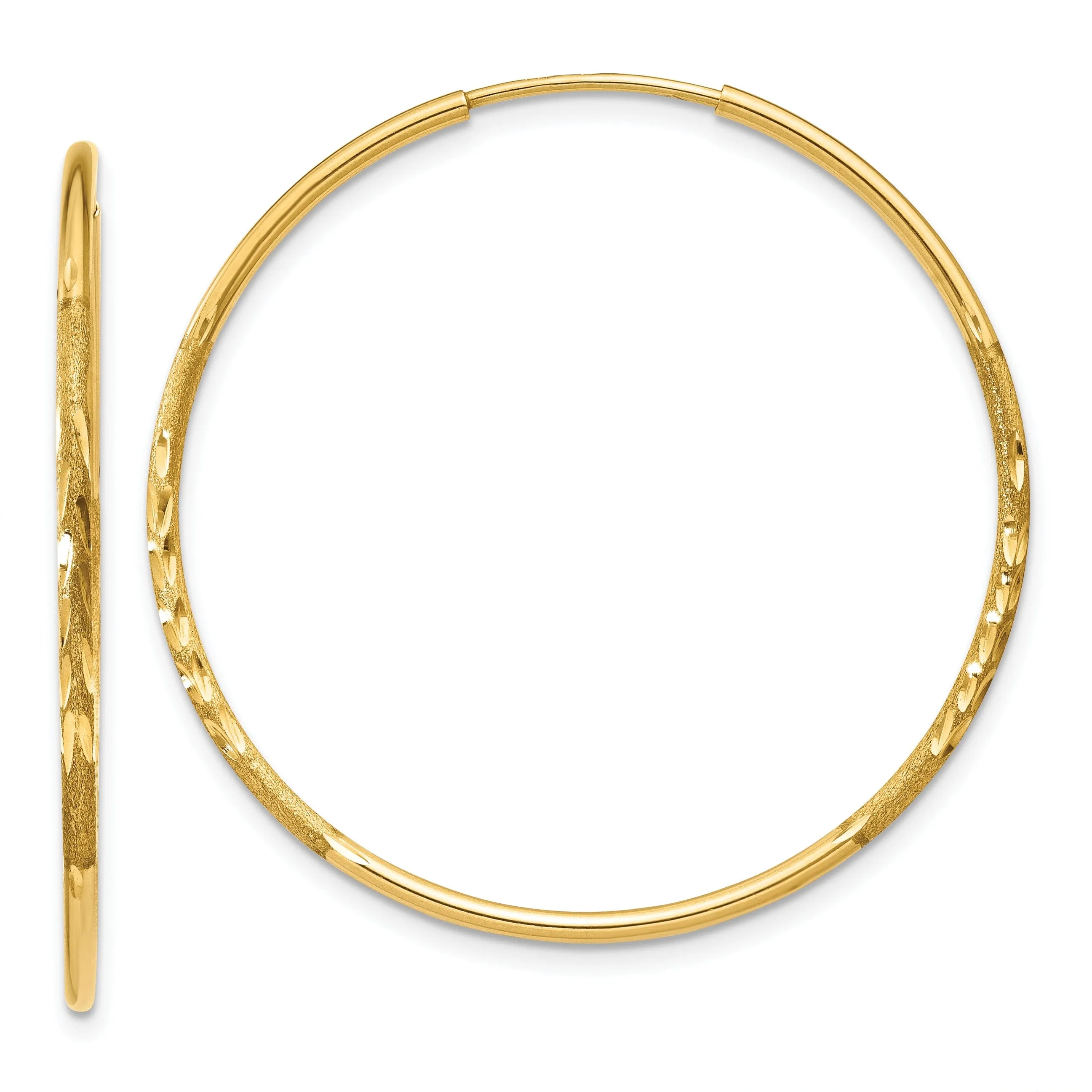 14k Yellow Gold D.C Endless Hoops 1.25mm x 17mm