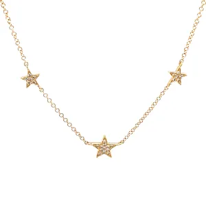 14k Yellow Gold Diamond Triple Star Necklace