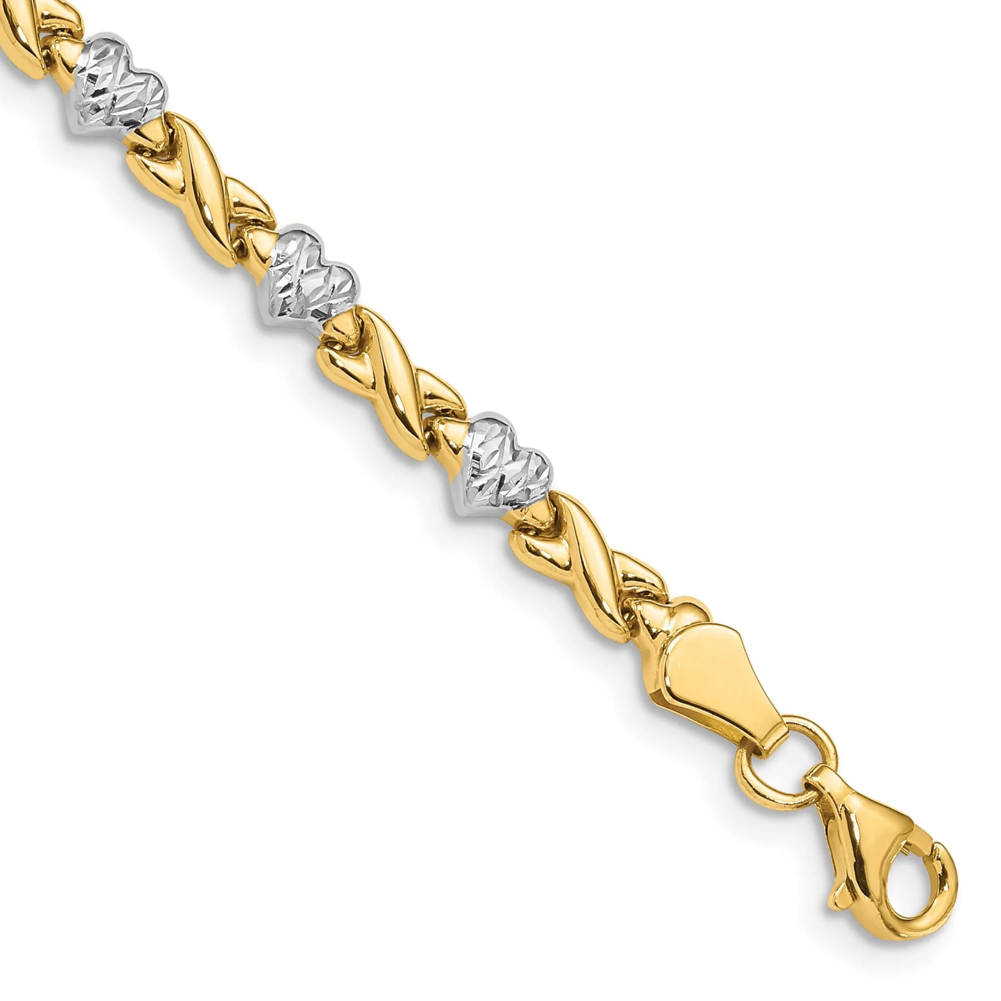 14k yellow gold Hearts and X bracelet 7-inch