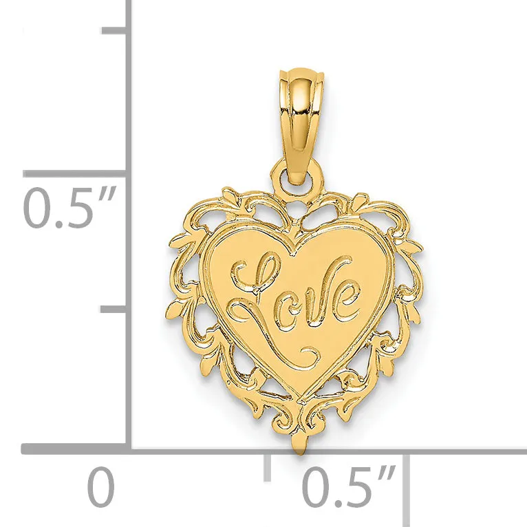 14k Yellow Gold Love In Heart Pendant