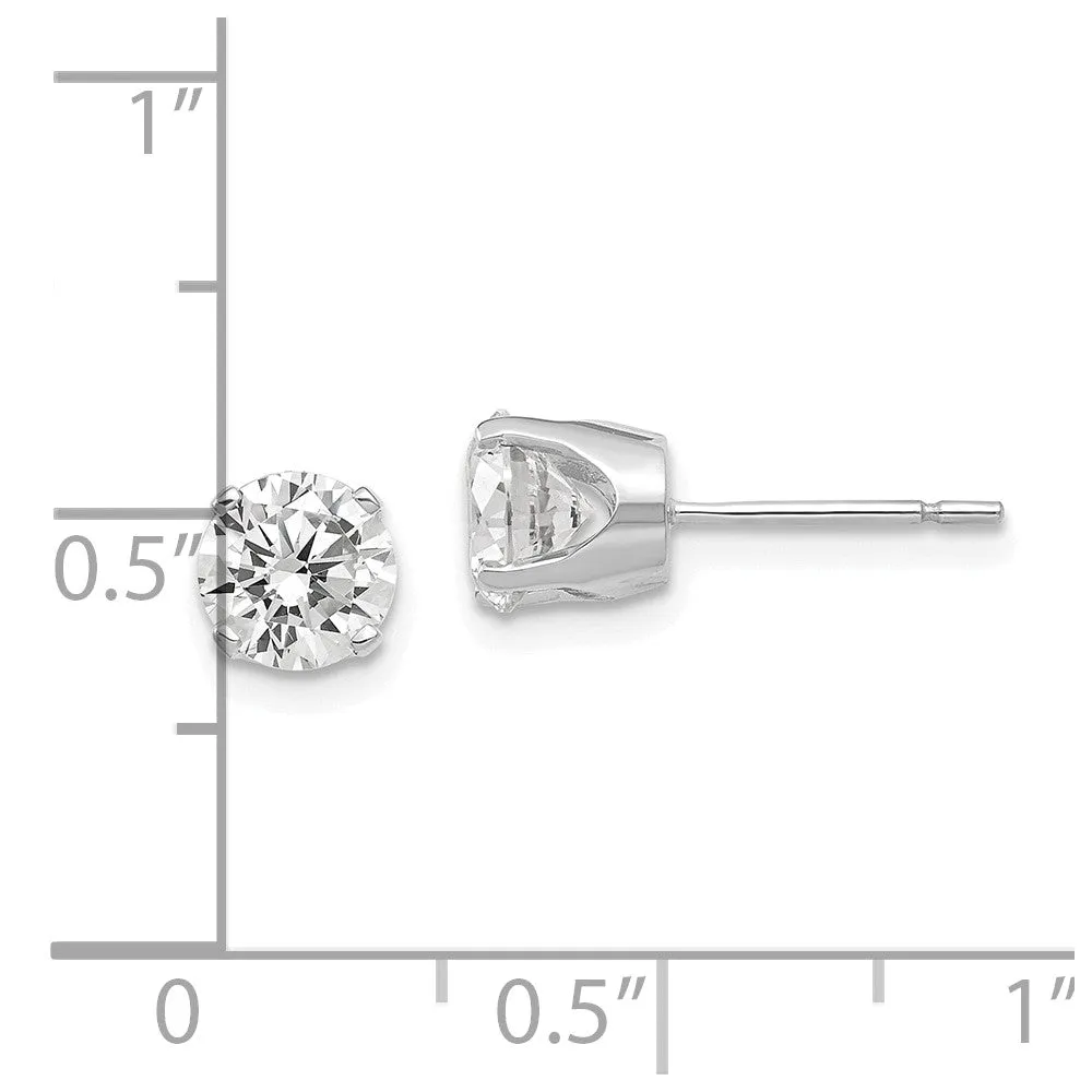 14KT White Gold 5.8MM Round Cubic Zirconia 7MM Stud Earrings