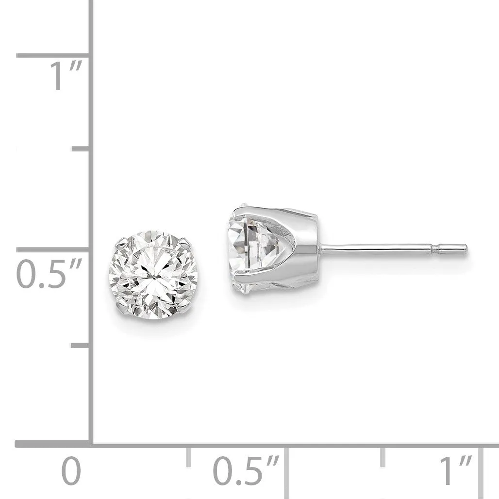 14KT White Gold 5.8MM Round Cubic Zirconia 7MM Stud Earrings