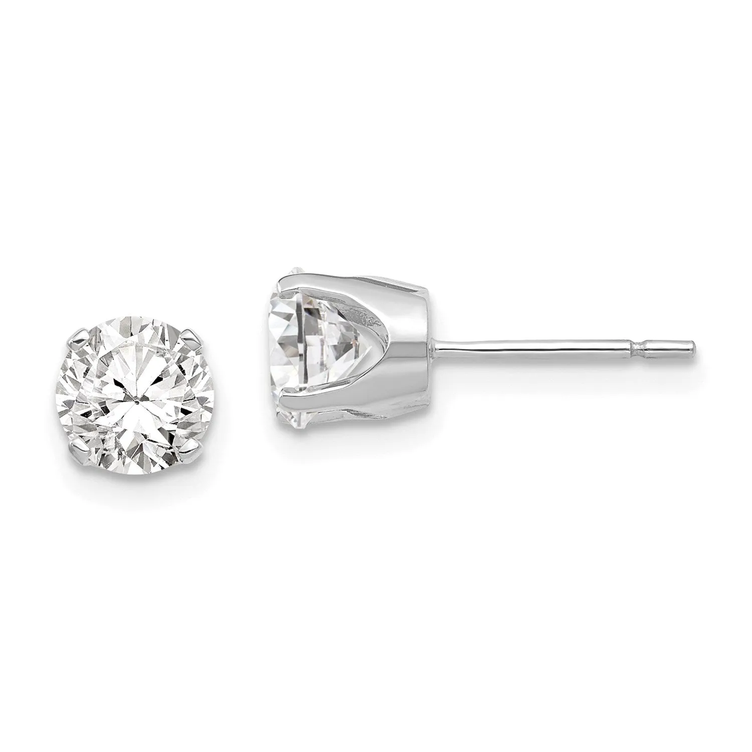 14KT White Gold 5.8MM Round Cubic Zirconia 7MM Stud Earrings