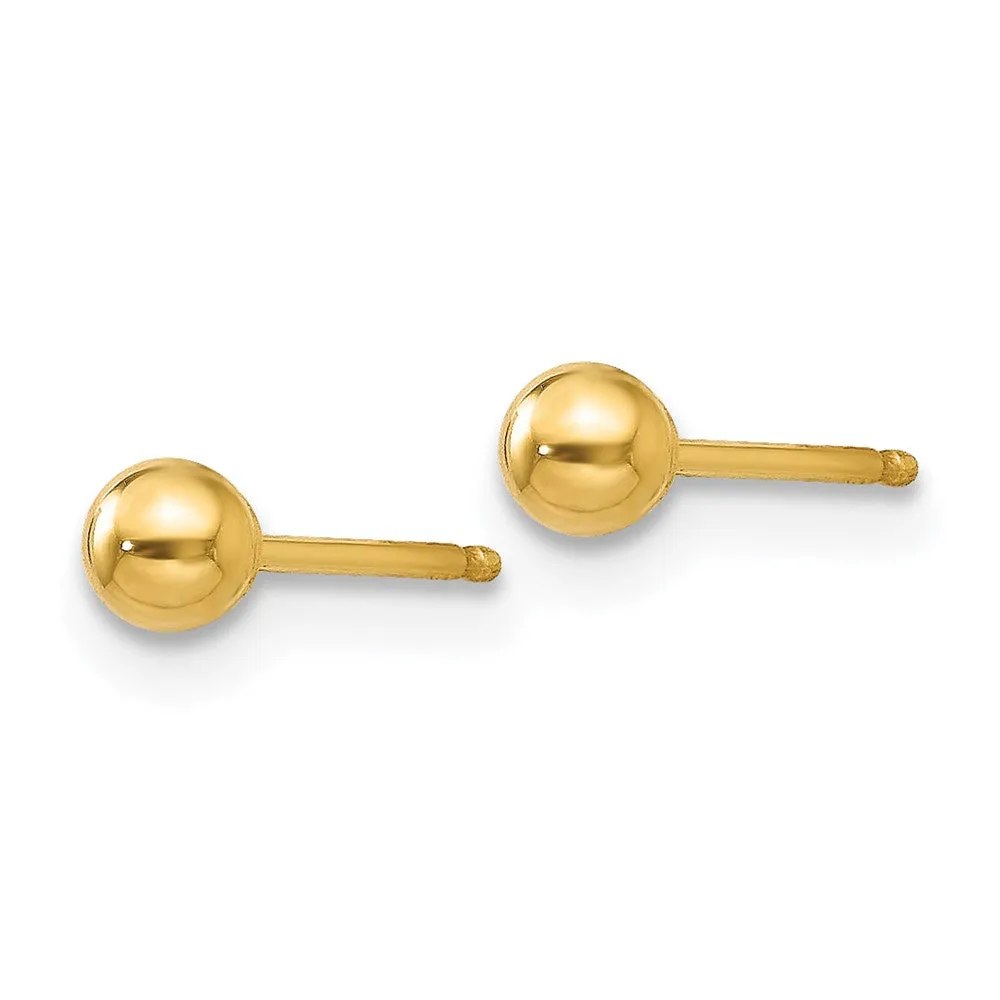 14KT Yellow Gold 3MM Ball Stud Earrings