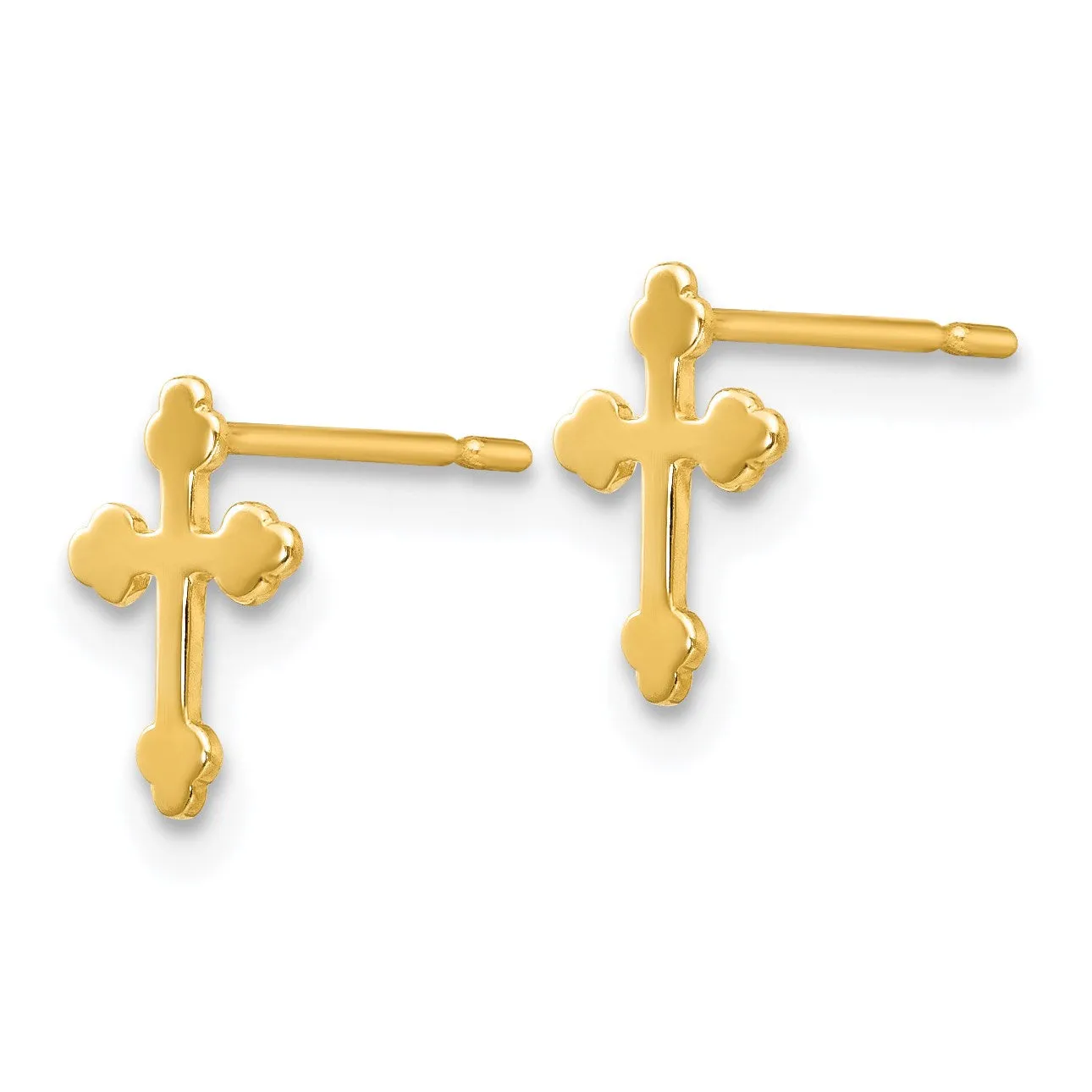 14KT Yellow Gold 8X6MM Childrens Cross Stud Earrings