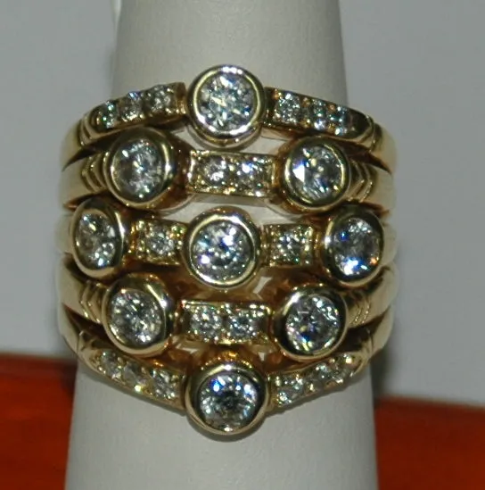 18K Yellow Gold 3.00ct. Diamond Stacked Bezel Fashion Ring