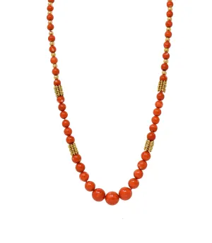 1960's Coral 14 Karat Yellow Gold Vintage Beaded Station Necklace