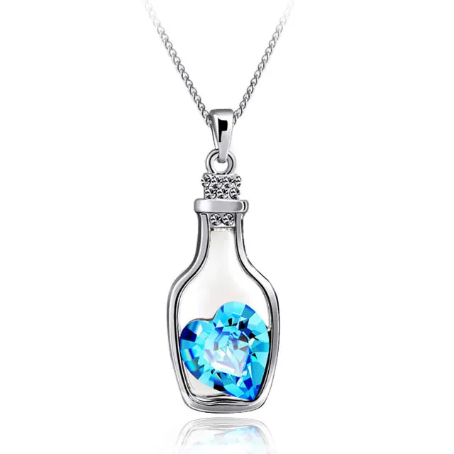 2017 New Silver color Jewelry Bottle Heart Shape Cubic Zircon Statement Necklace&Pendants Crystal Collares for Women Gift