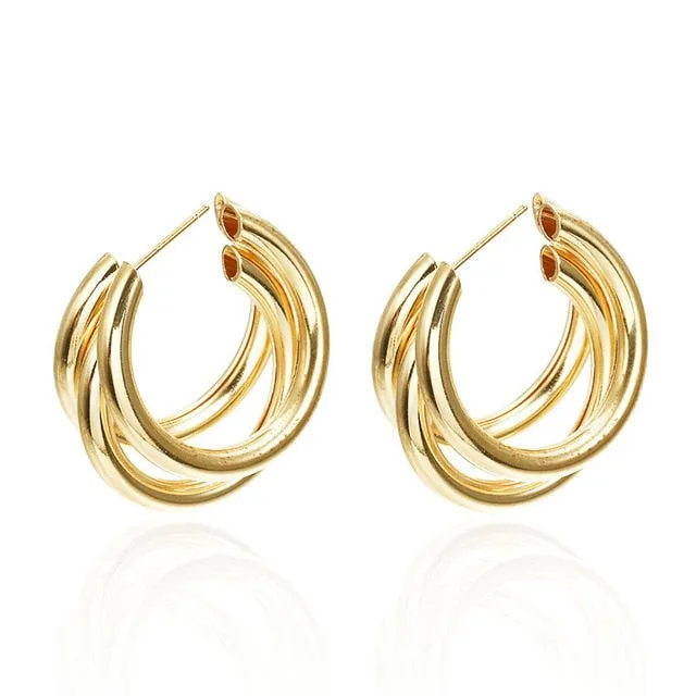 2021 New Big Earrings For Women Girls Gold Vintage Geometric Statement Metal Art Drop Earrings Charm Hoop Round Dangle Modern