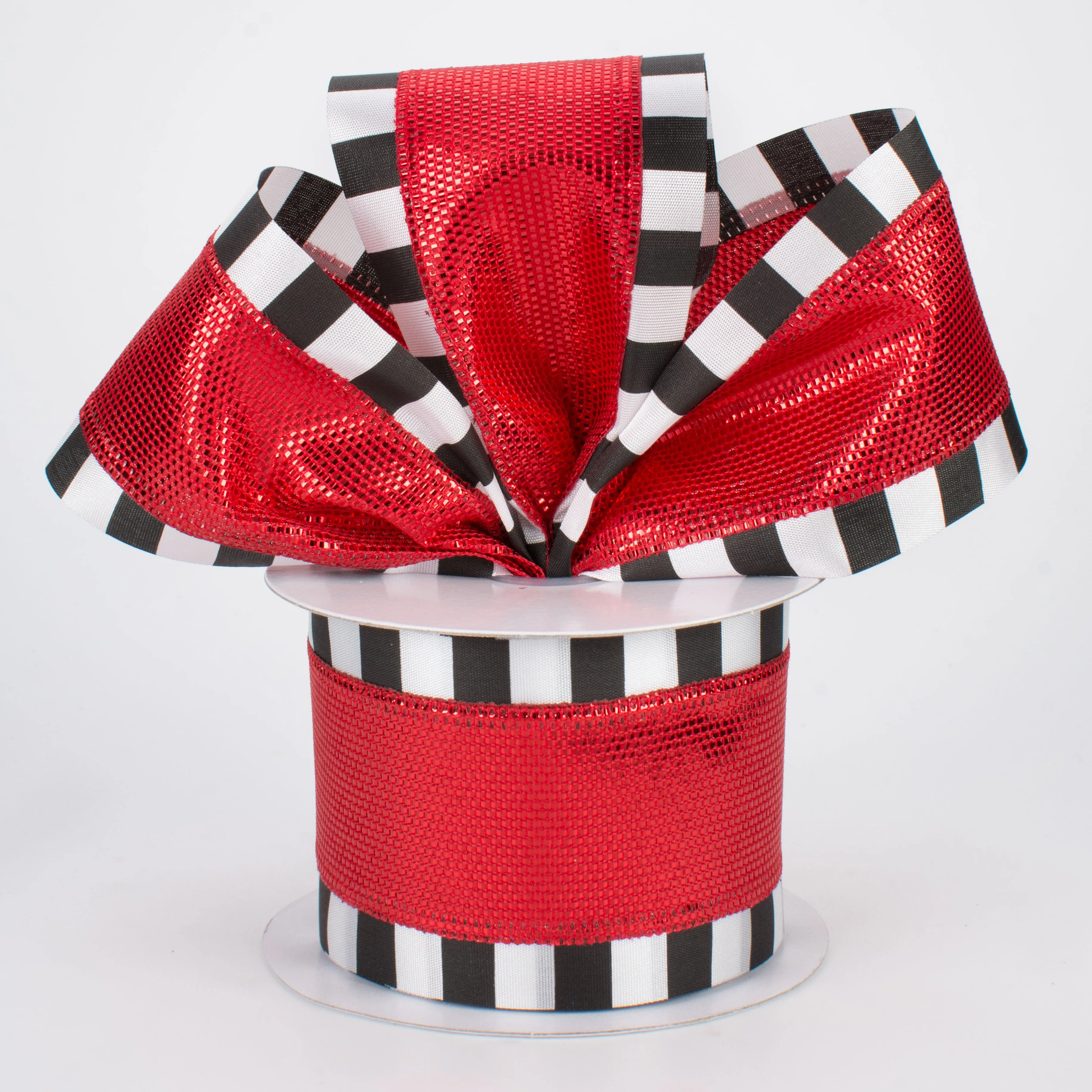 2.5" Red Lamé with Black & White Striped Edge (10 Yards)