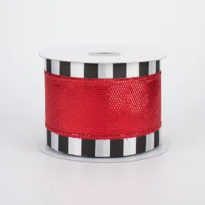 2.5" Red Lamé with Black & White Striped Edge (10 Yards)