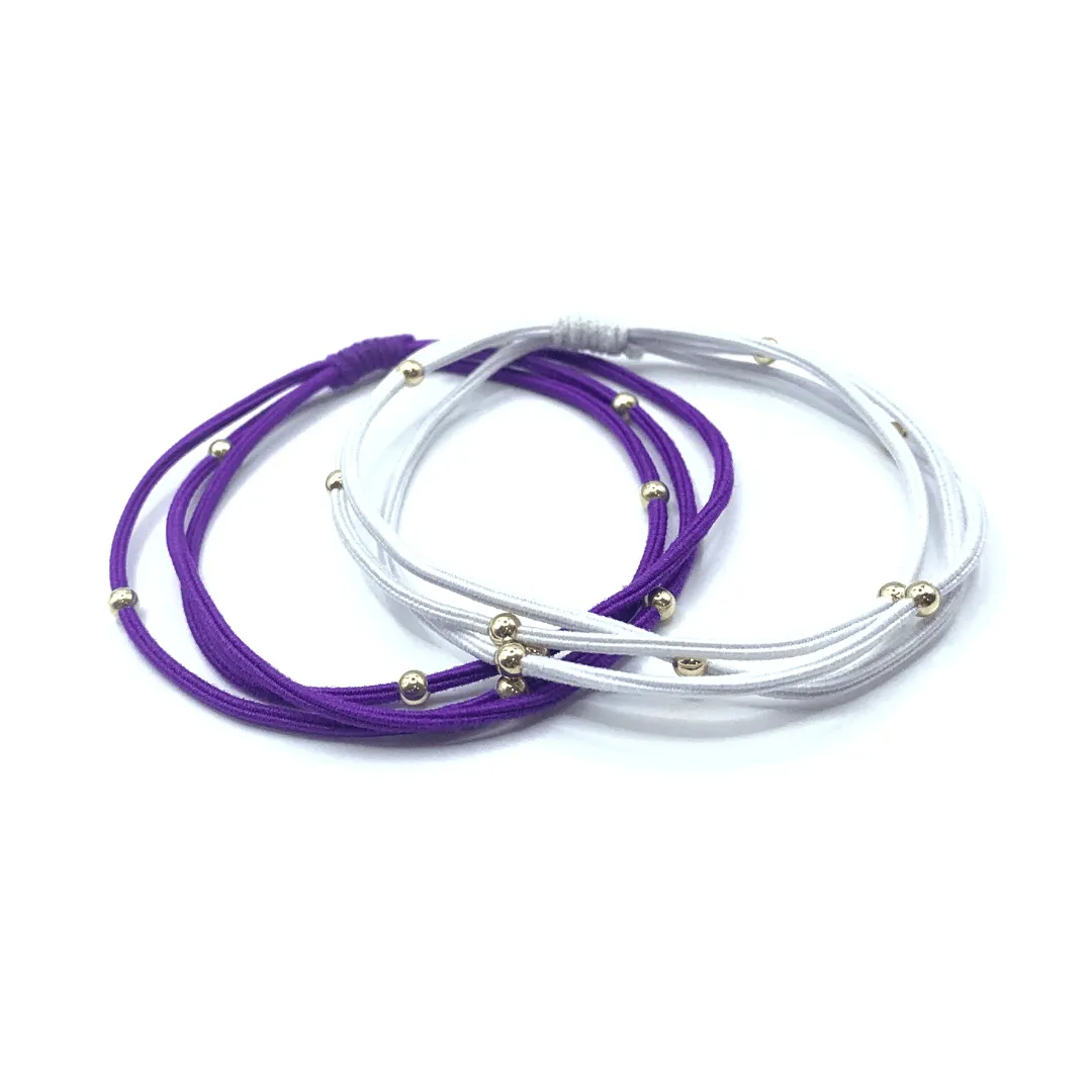 3mm Gold Water Pony Waterproof Bracelet Hair Bands in Purple and White (#11)