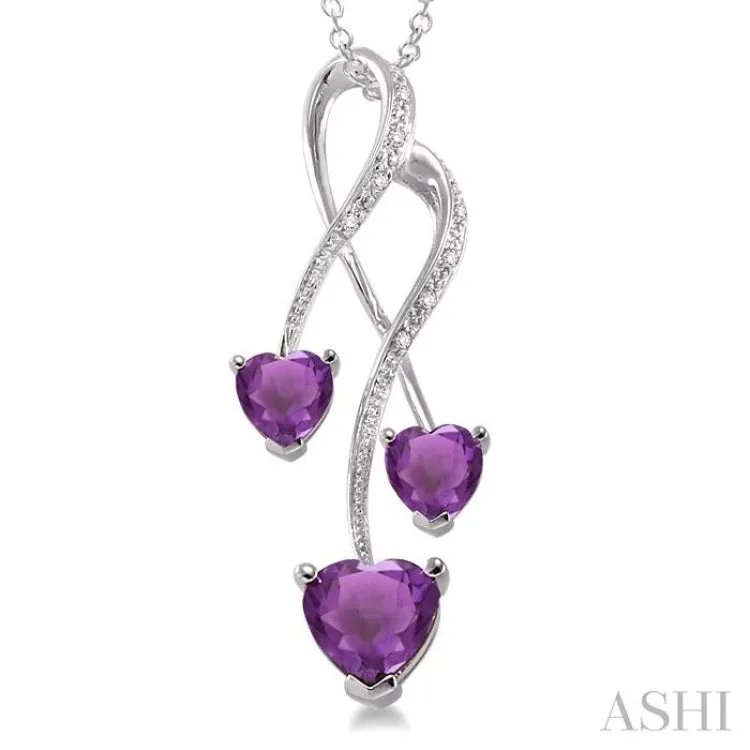 5&7 mm Heart Shape Amethyst and 1/50 ctw Single Cut Diamond Pendant in Sterling Silver with Chain