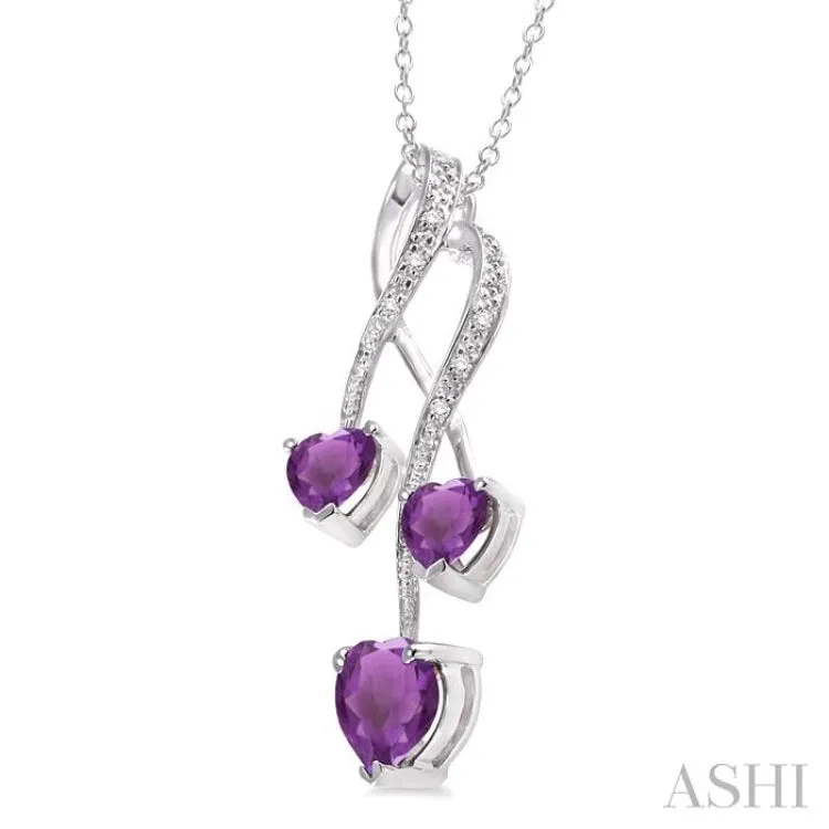 5&7 mm Heart Shape Amethyst and 1/50 ctw Single Cut Diamond Pendant in Sterling Silver with Chain