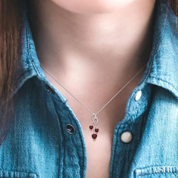 5&7  MM Heart Shape Garnet and 1/50 ctw Single Cut Diamond Pendant in Sterling Silver with Chain