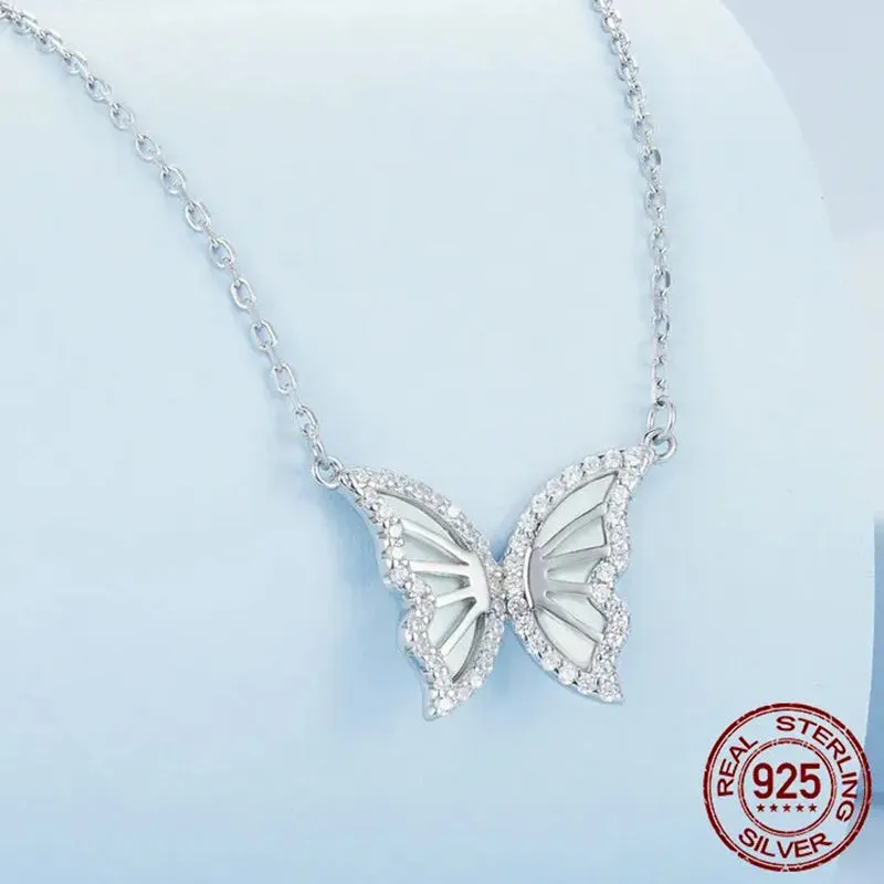 925 Sterling Silver Butterfly Pendant Necklace for Women Birthday Christmas Gift Pave Setting CZ Fine Jewelry