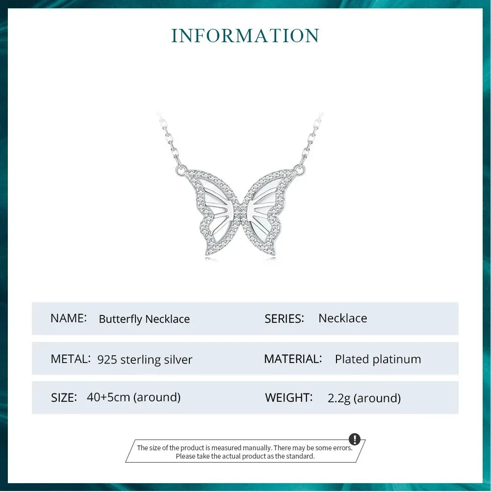 925 Sterling Silver Butterfly Pendant Necklace for Women Birthday Christmas Gift Pave Setting CZ Fine Jewelry