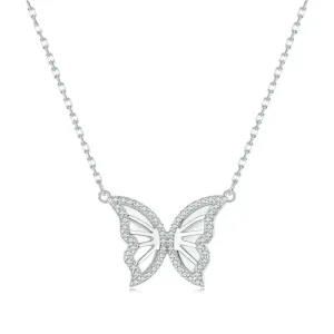 925 Sterling Silver Butterfly Pendant Necklace for Women Birthday Christmas Gift Pave Setting CZ Fine Jewelry