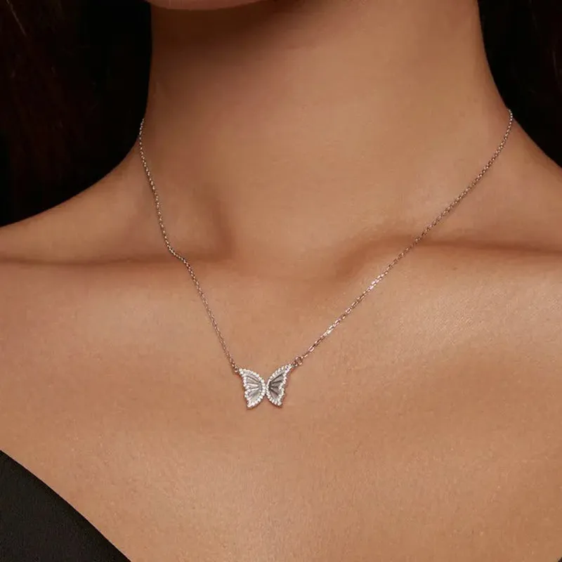 925 Sterling Silver Butterfly Pendant Necklace for Women Birthday Christmas Gift Pave Setting CZ Fine Jewelry