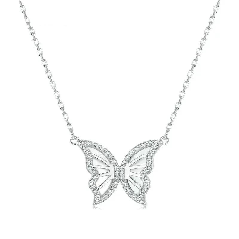 925 Sterling Silver Butterfly Pendant Necklace for Women Birthday Christmas Gift Pave Setting CZ Fine Jewelry