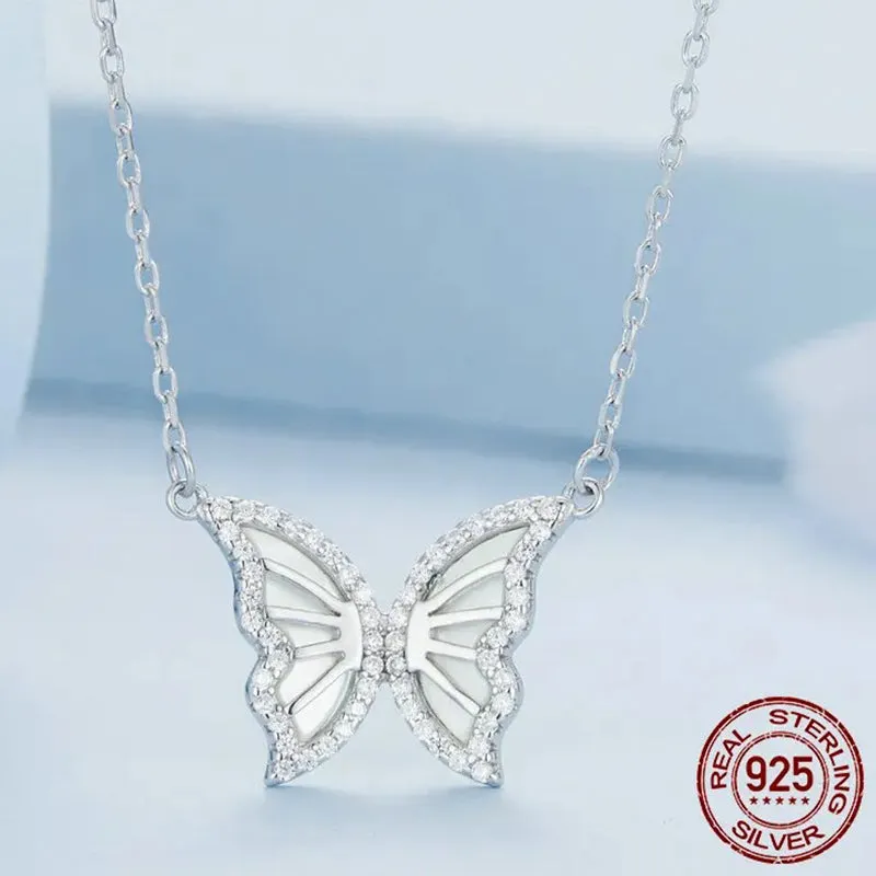 925 Sterling Silver Butterfly Pendant Necklace for Women Birthday Christmas Gift Pave Setting CZ Fine Jewelry