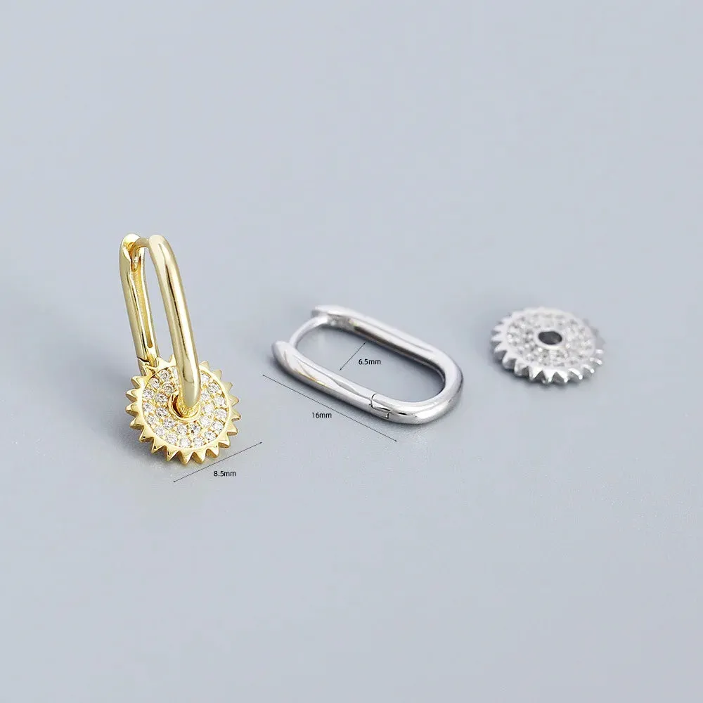 925 Sterling Silver Hoop Earrings Charm Jewelry - U-shaped Gear Zircon - YH0334