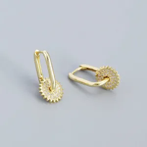 925 Sterling Silver Hoop Earrings Charm Jewelry - U-shaped Gear Zircon - YH0334