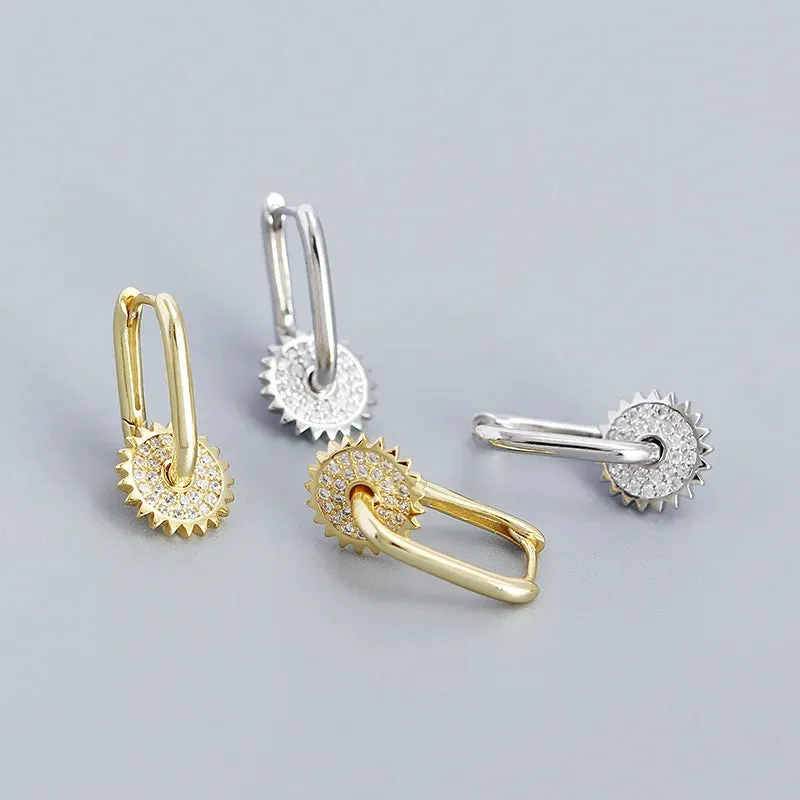 925 Sterling Silver Hoop Earrings Charm Jewelry - U-shaped Gear Zircon - YH0334